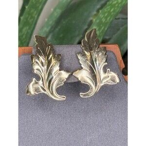 Vintage Gold Leaf Clip Earrings Acanthus Signed Marino Mid Century
